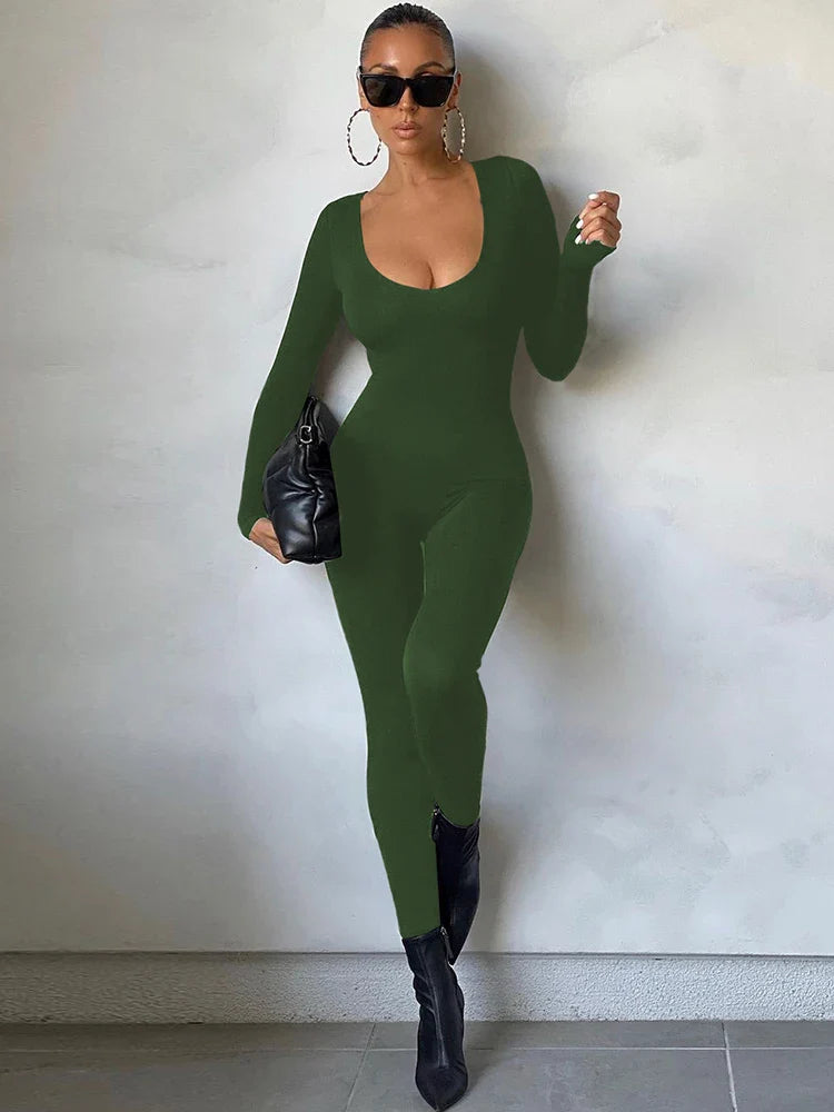 Women's Long Sleeve Bodycon Jumpsuit One Piece Streetwear Overall Autumn Winter Outfit