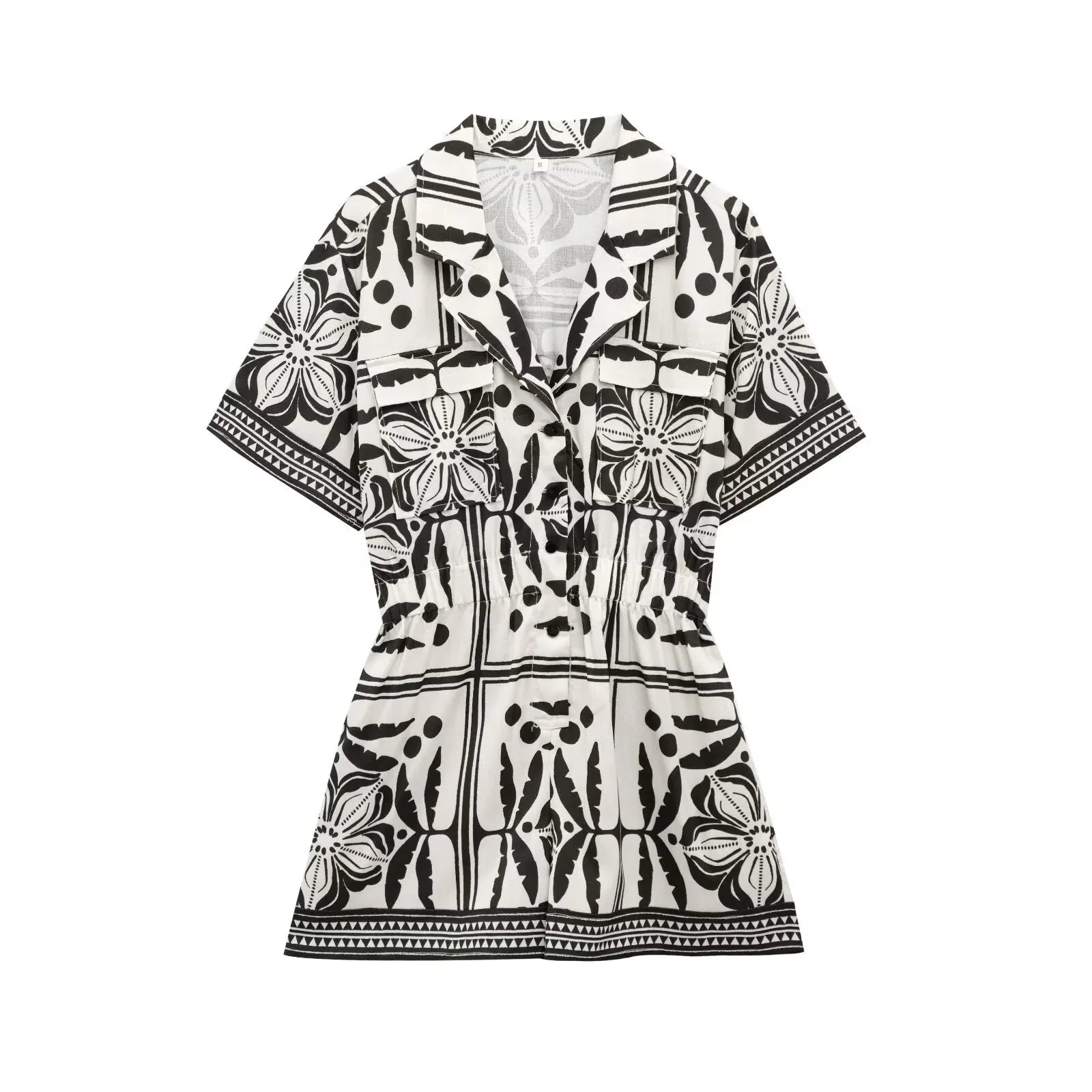 Slim Fit Printed Cuban Collar Jumpsuit Shorts for Women Casual Vacation Style Summer Wear