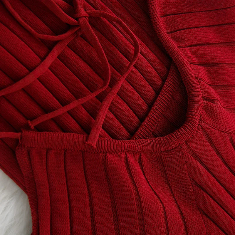 Ribbed Knit Bodycon Wrap Dress With Split Hem For Summer