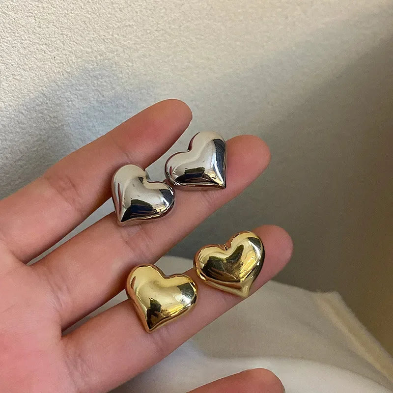 Gold Heart Shaped Stud Earrings for Women Minimalist Fashion Jewelry