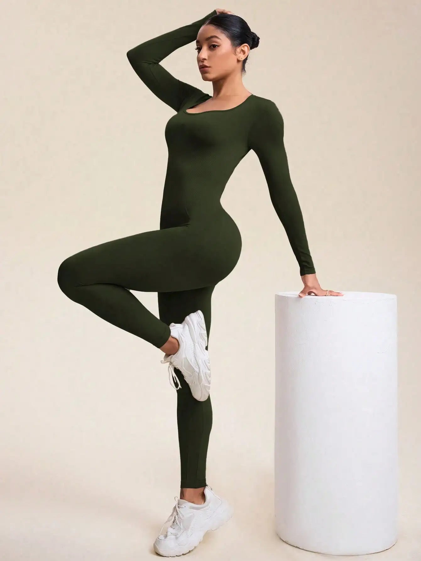 Backless Jumpsuit Women Bodycon Romper With Long Sleeves