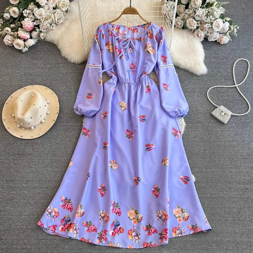 Floral Print Maxi Dress For Women Elegant Swing Tunic