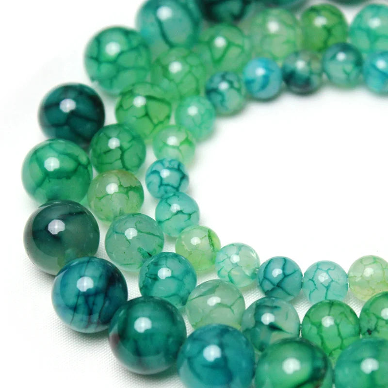 Natural Green Dragon Agate Round Loose Spacer Beads for DIY Jewelry Making Bracelet and Necklace Accessories 4 6 8 10MM