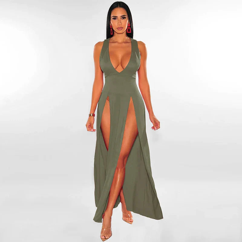 Backless V Neck Maxi Dress for Elegant Party Night