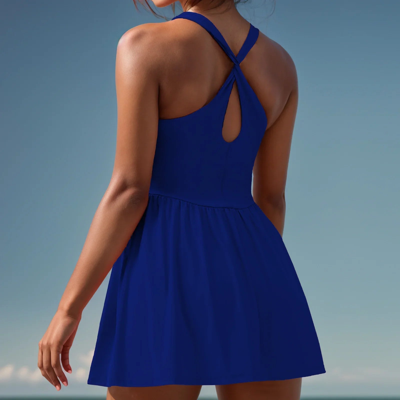 Womens Sleeveless Workout Romper With Built In Shorts