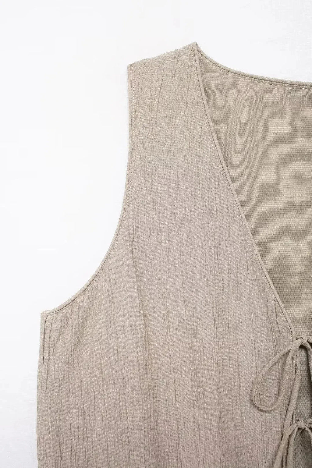 Women Textured Sleeveless Lace-Up Vest Top and High Waist Drawstring Skirt Set with Side Pockets