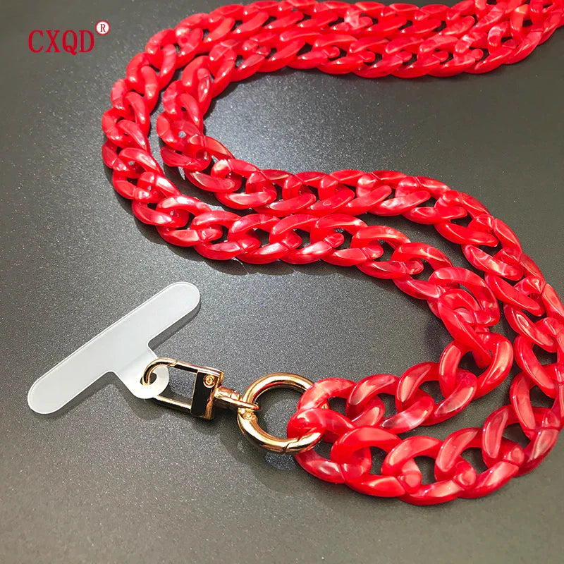 120cm Colorful Acrylic Phone Lanyard Neck Strap Anti-Lost Mobile Chain Accessories
