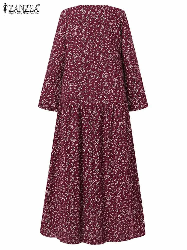 Floral Print Maxi Dress With Long Sleeves O Neck Boho Style