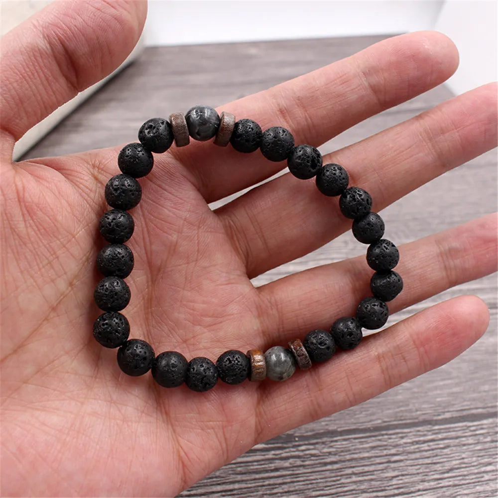 Volcanic Stone Lava Bead Bracelet for Men and Women with Tibetan Buddha Charm - Unique Natural Jewelry Gift