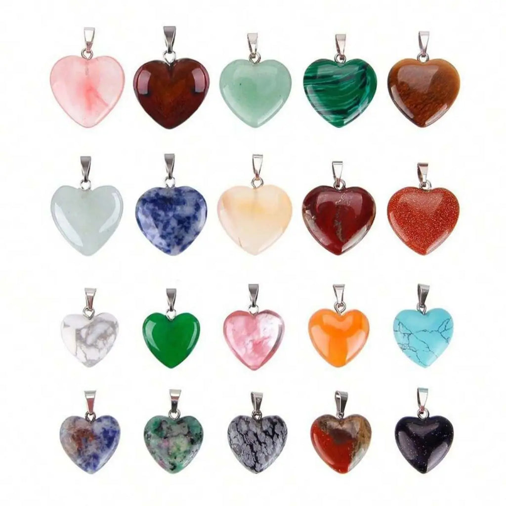 10 Pcs Heart Shaped Stone Pendant Charms Crystal Chakra Beads for DIY Jewelry Making