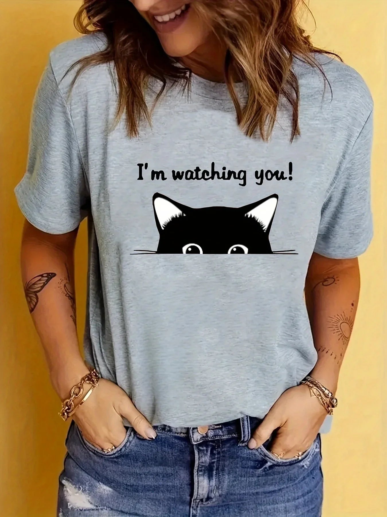 Cat Graphic Print Short Sleeve Workout T-Shirt for Women Activewear