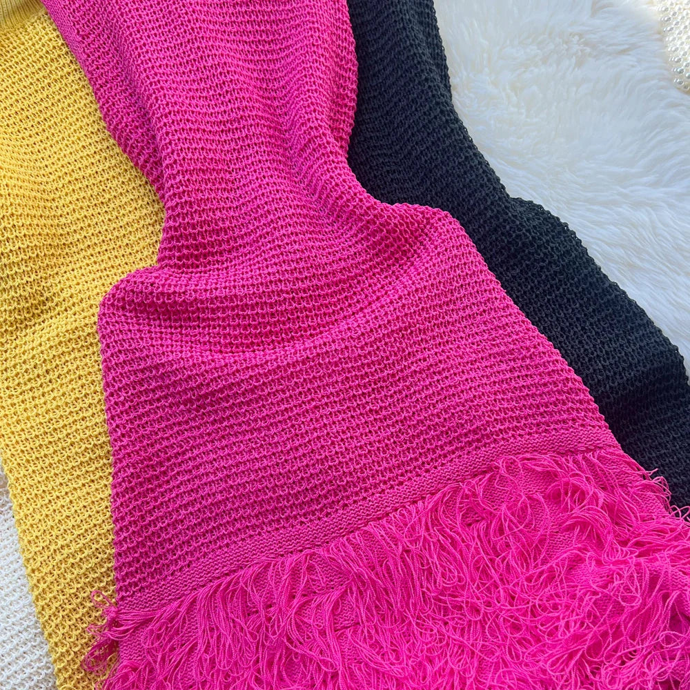 See Through Crochet Knit Dress For Women Beach Party Wear