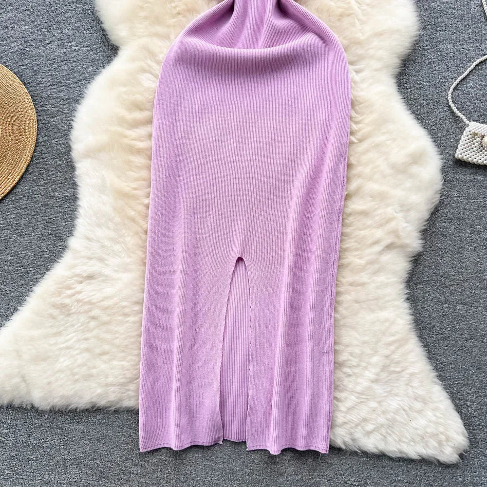 Sexy Summer Knit Dress Elastic Waist Bodycon Sundress