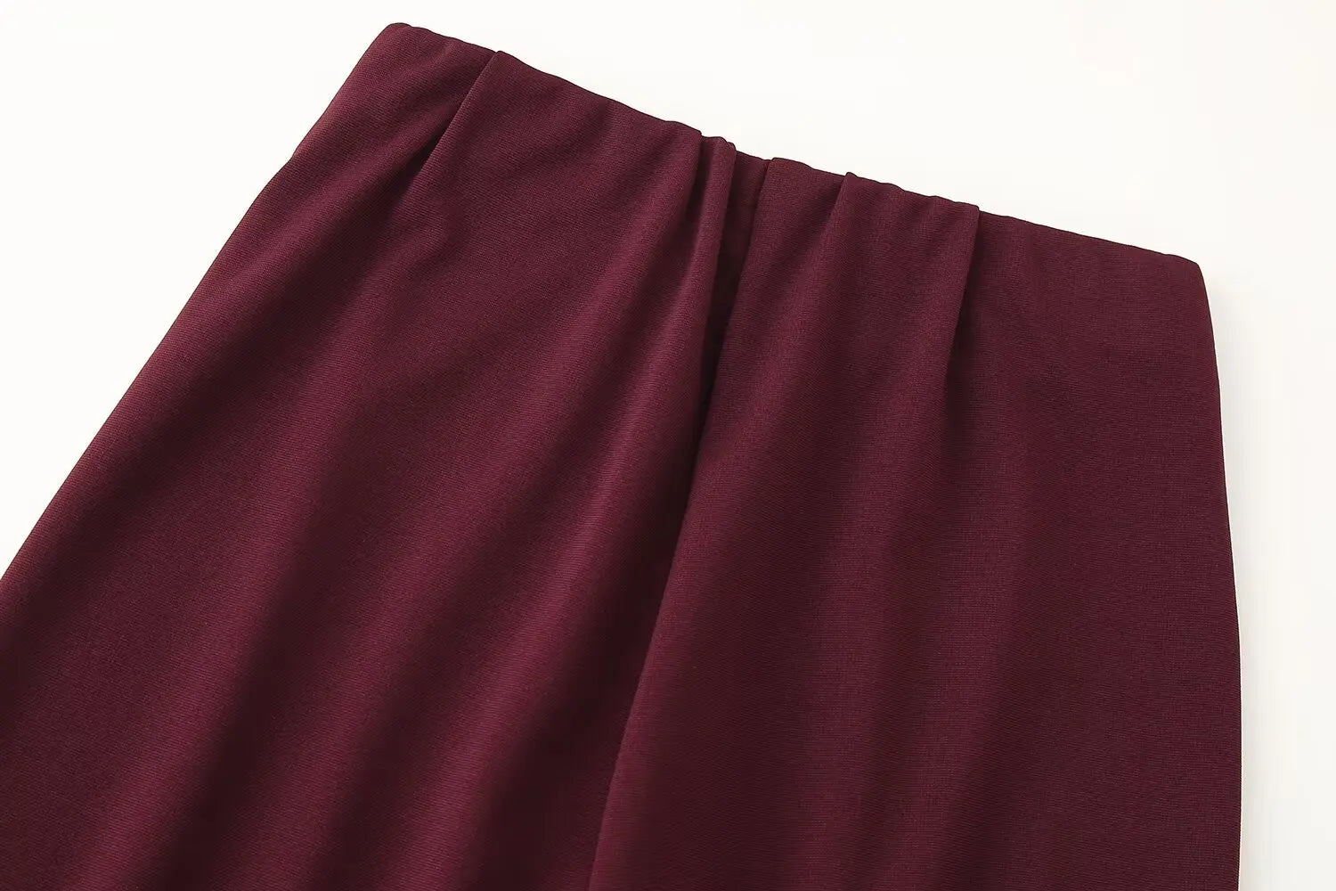 Casual Chic Red Women Elastic Two-Piece Set Long Sleeve Slim O Neck Top with High Waist Wide Leg Pants Stylish Spring Summer Outfit