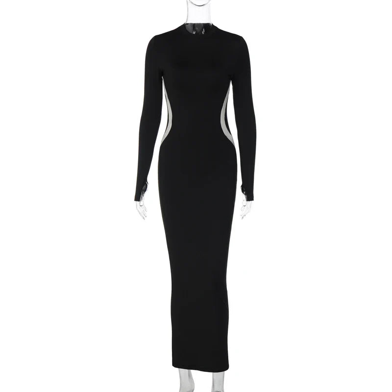 Black Long Sleeve Bodycon Dress Ankle Length Party Wear