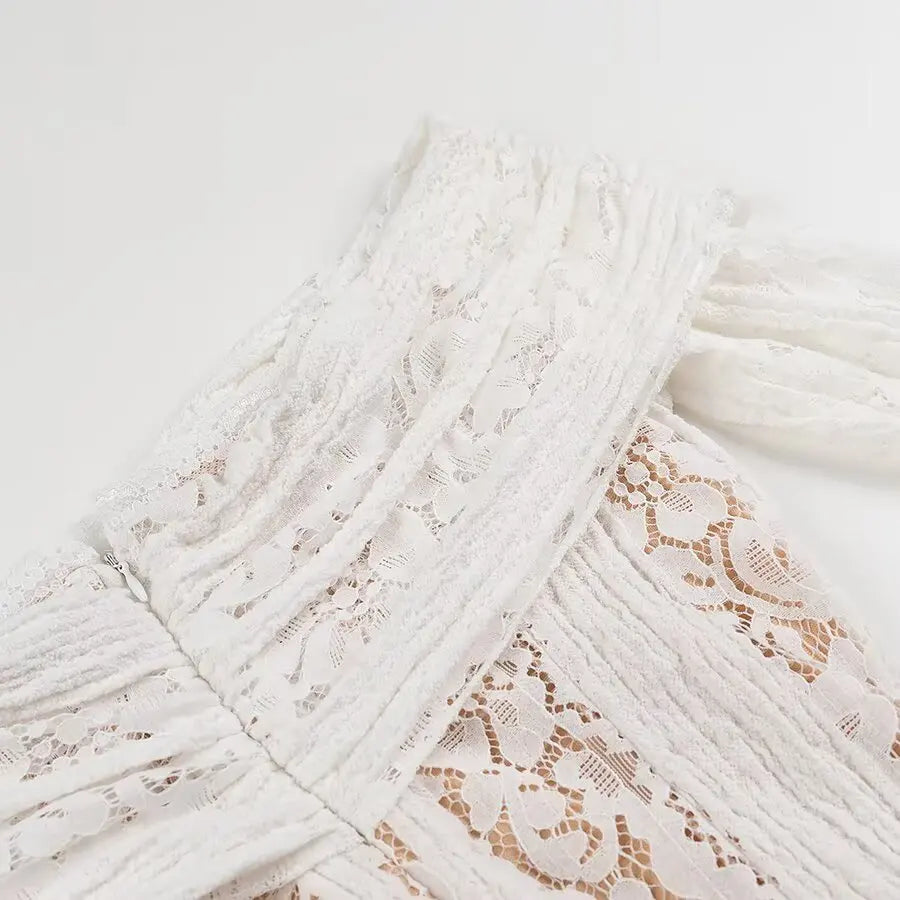 One Shoulder Lace Up Mini Dress With Bell Sleeves High Waist