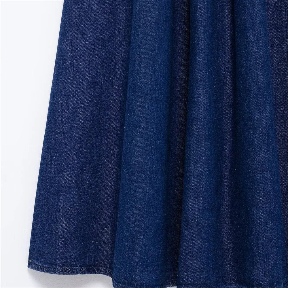 Denim Midi Dress For Women Strapless Backless Zipper Detail