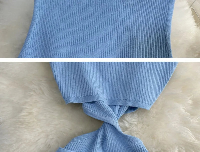 Knot Hollow Out Waist Knitted Bodycon Maxi Dress For Women