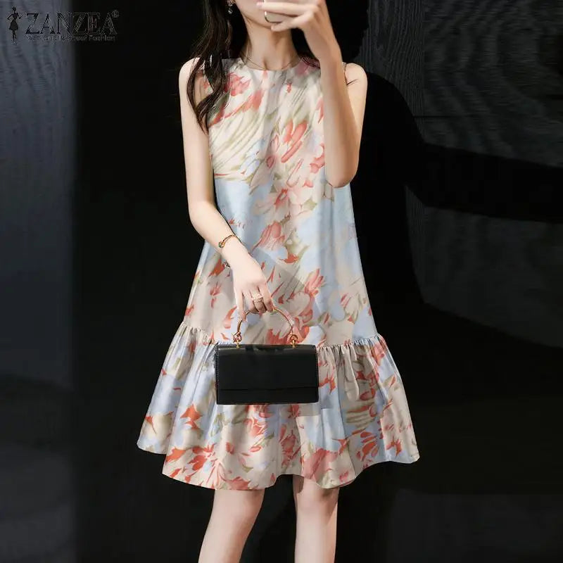 Bohemian Floral Dress Sleeveless Sundress for Summer Women