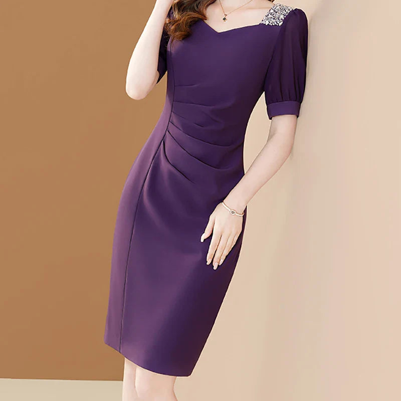 Purple Embroidered A Line Dress For Office And Party