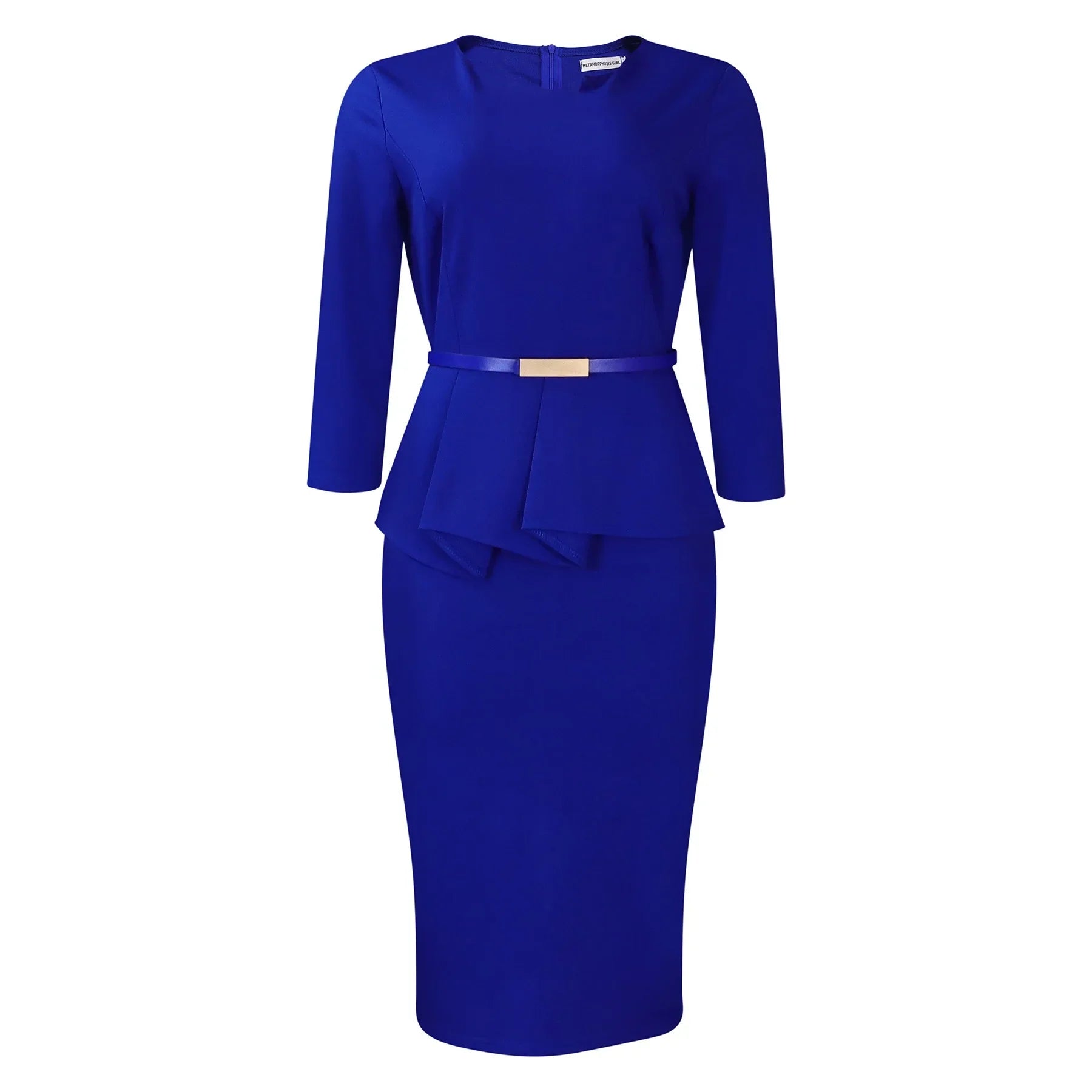 Women's Office Dress Sheath Belted Mid Calf Formal Wear