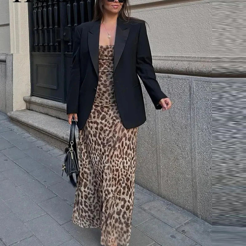 Leopard Zebra Print Tulle Slip Dress Midi Backless Party