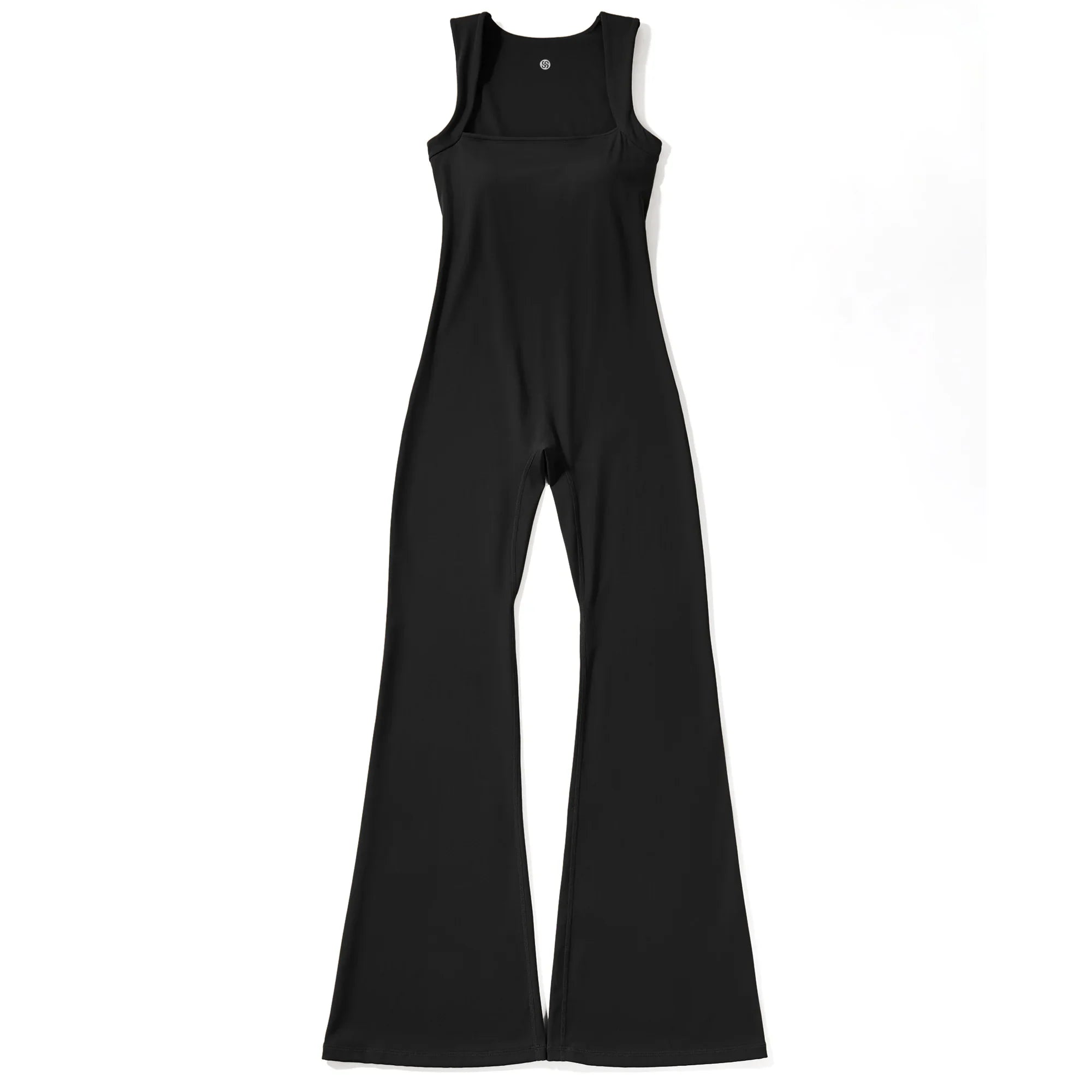 Women's Sleeveless Square Neck Bodysuit with Flared Pants Casual Fitness Jumpsuit Full Season Streetwear Playsuit