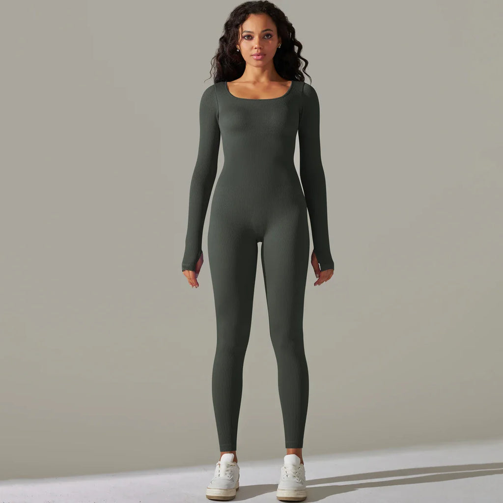Women's Yoga Tracksuit Set One Piece Long Sleeve Jumpsuit for Workout and Gym Activities