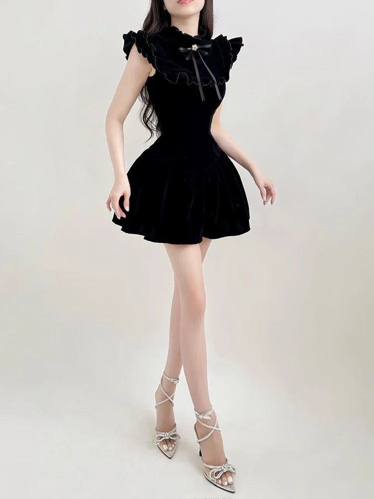 Black Velvet Mini Dress Sleeveless A Line Party Dress