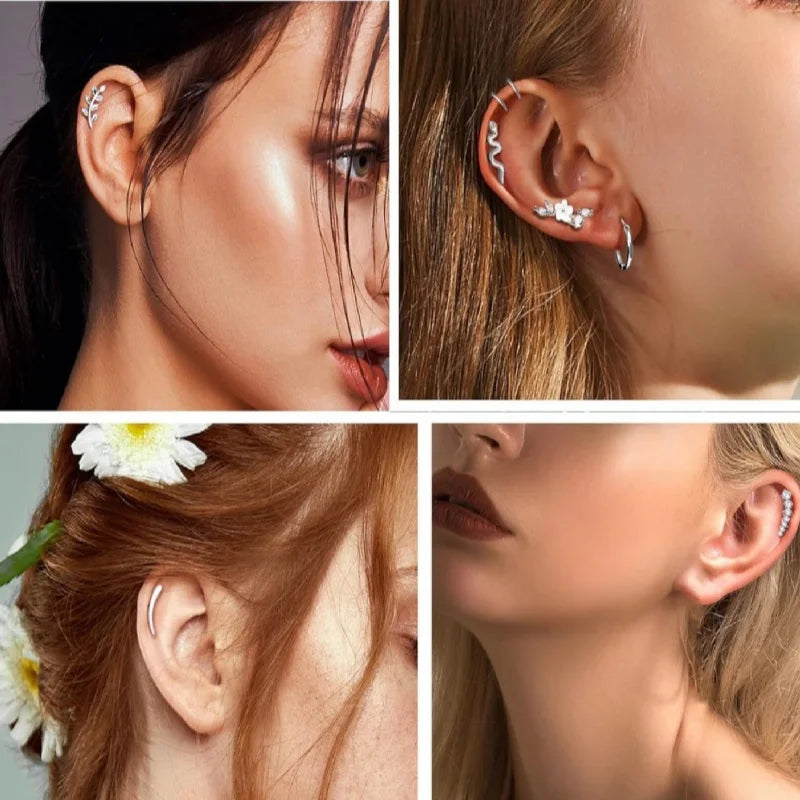 16G Stainless Steel Screw Back Stud Earrings with Cubic Zirconia for Cartilage Conch Helix Ear Piercing