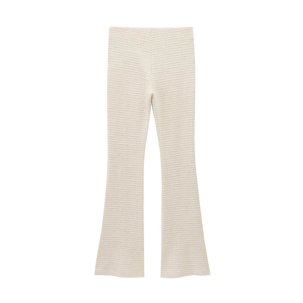 Fashionable Women's Bow Decoration Top and Slimming Texture Bell Bottom Pants Set