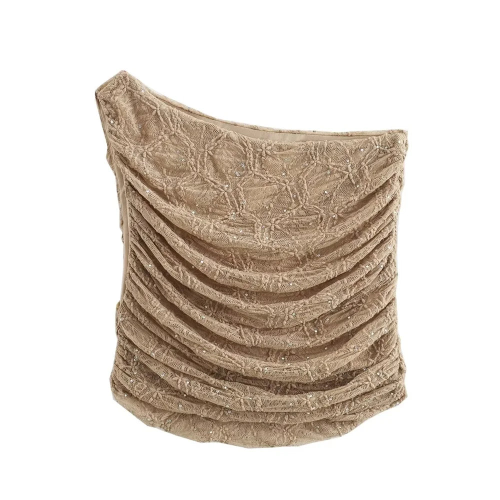 Bright Lace Shoulder Top and High Waist Midi Skirt Set for Women Casual Fashion Summer Outfit