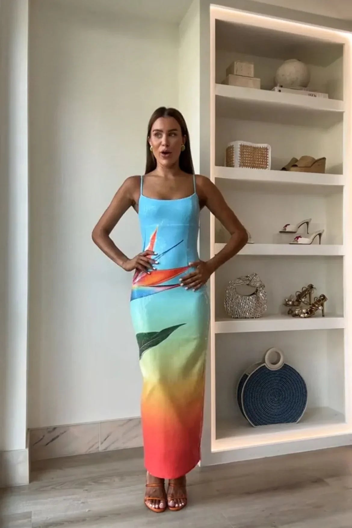 Sequin Print Suspender Dress for Casual Party Wear