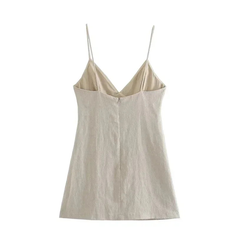 Chic Womens Sleeveless Mini Dress Vintage Thin Straps