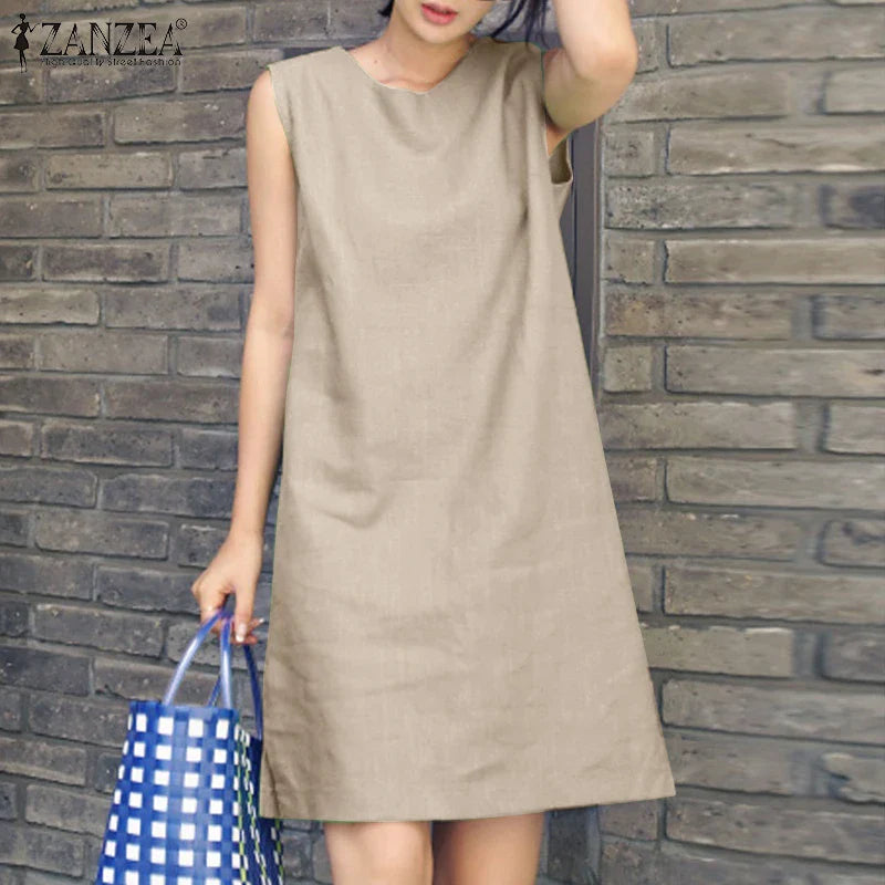 Casual Cotton Sundress For Women Sleeveless Summer Dress