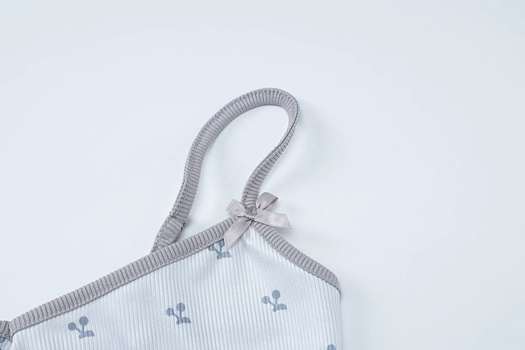 Cherry Print Two-Piece Matching Set with Slim Crop Camisole Top and Bow-Accent Shorts Summer Casual Festival and Workout Outfit for Women