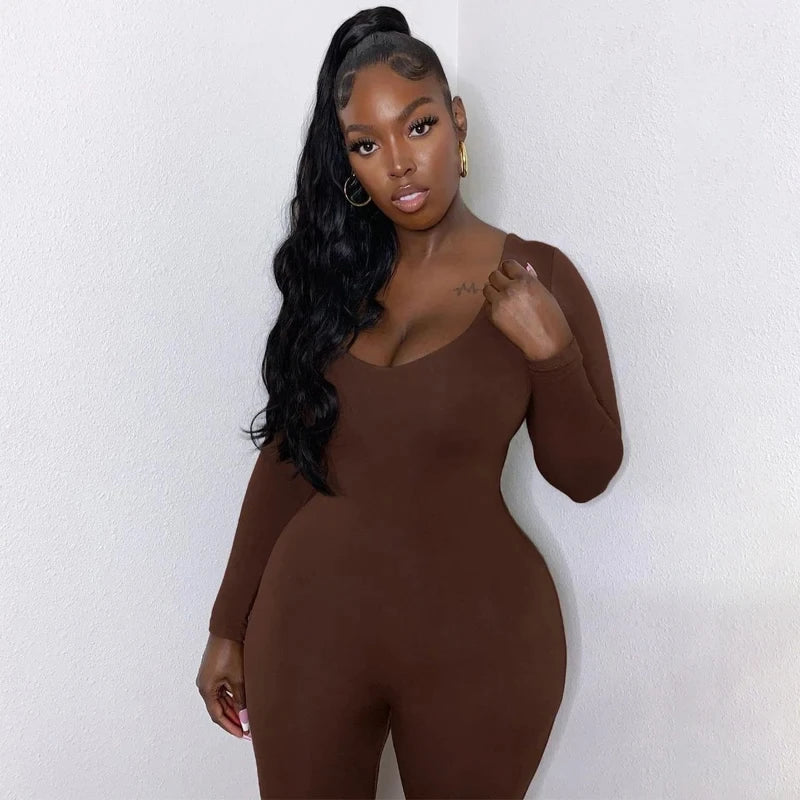 Women's Long Sleeve Bodycon Jumpsuit One Piece Streetwear Overall Autumn Winter Outfit