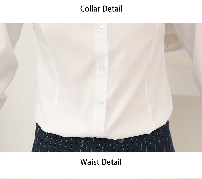 Women's Long Sleeve White Basic Shirt Blouse Stand Neck Tunic Button Up Office Work Top All Season