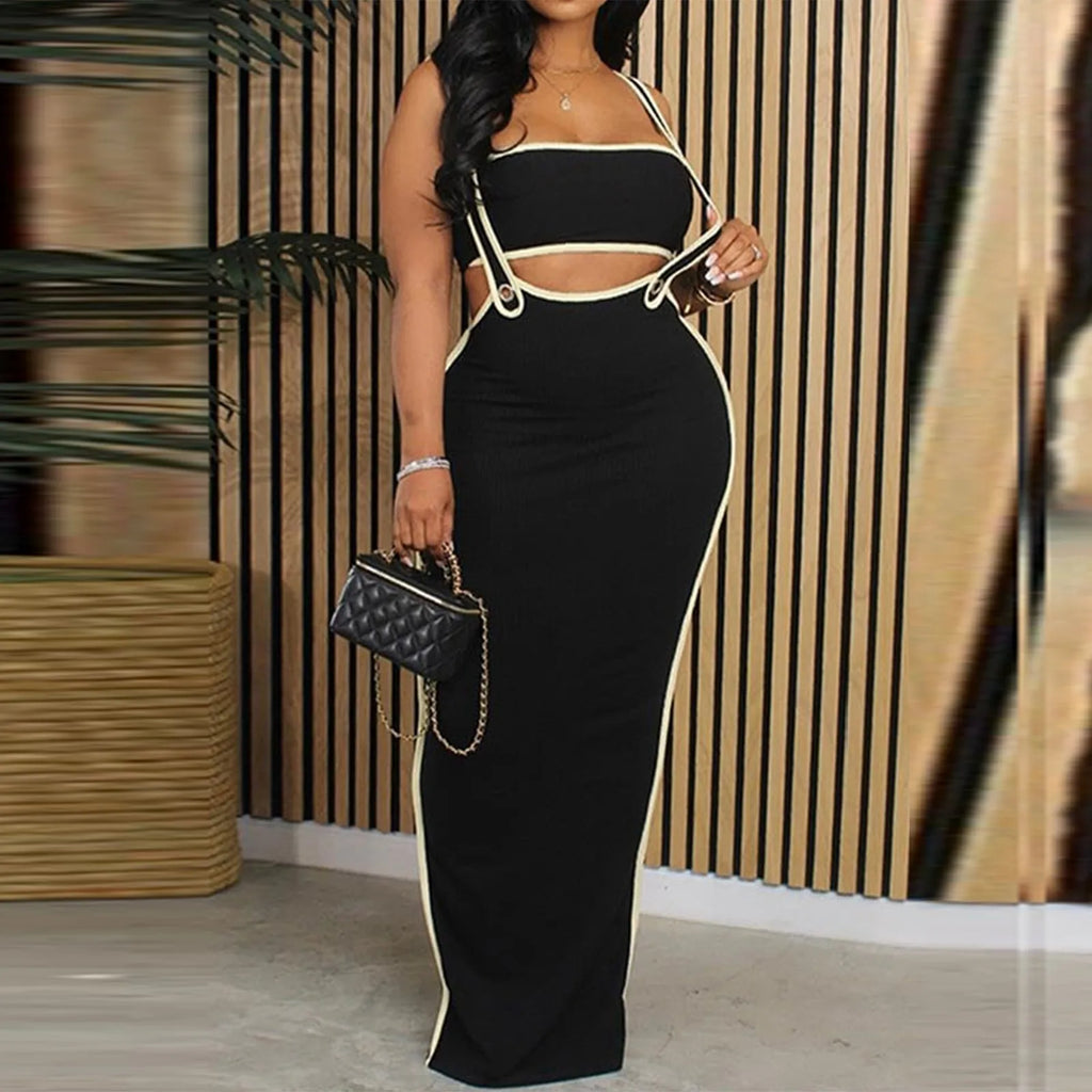 Two Piece Bodycon Crop Top Maxi Skirt Set For Women