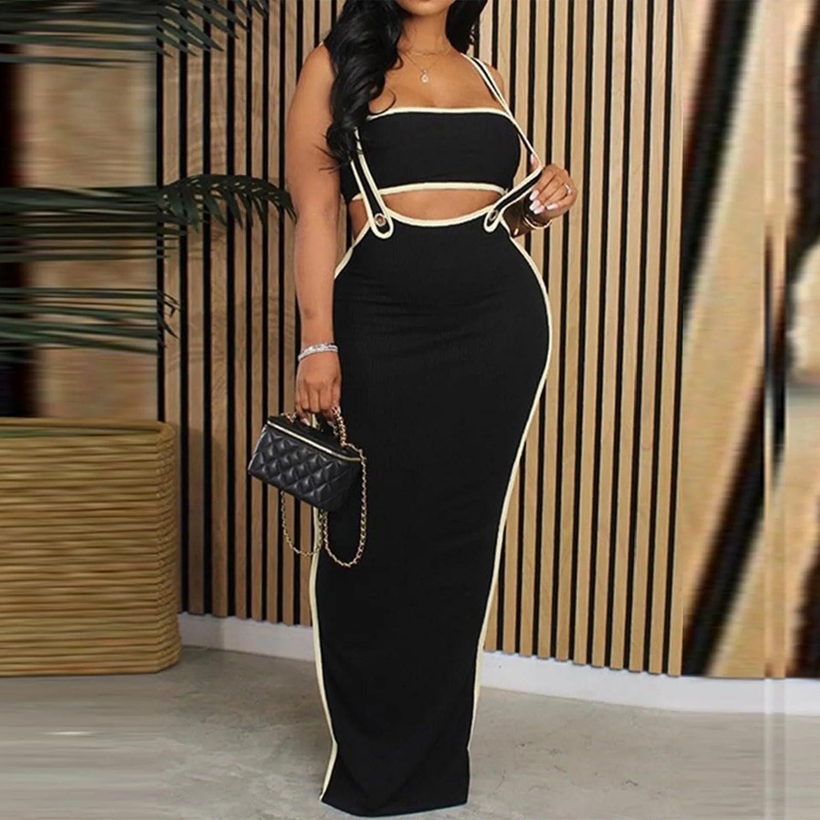 Two Piece Bodycon Crop Top Maxi Skirt Set For Women