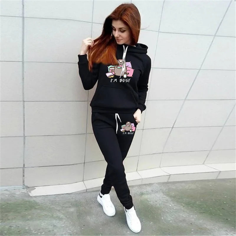 Stylish Women's Tracksuit Set for Sports and Jogging with Hooded Hoodie and Comfortable Sweatpants