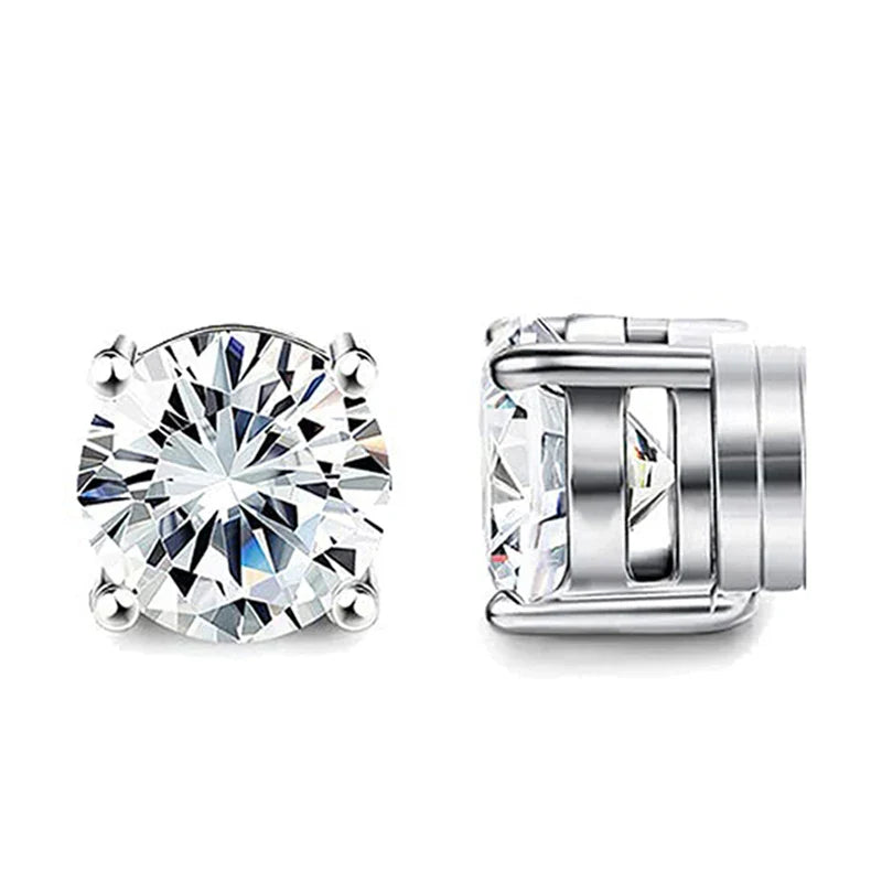 Crystal Magnetic Ear Stud Clip Earrings for Men and Women Non Piercing Punk Round Zircon Jewelry