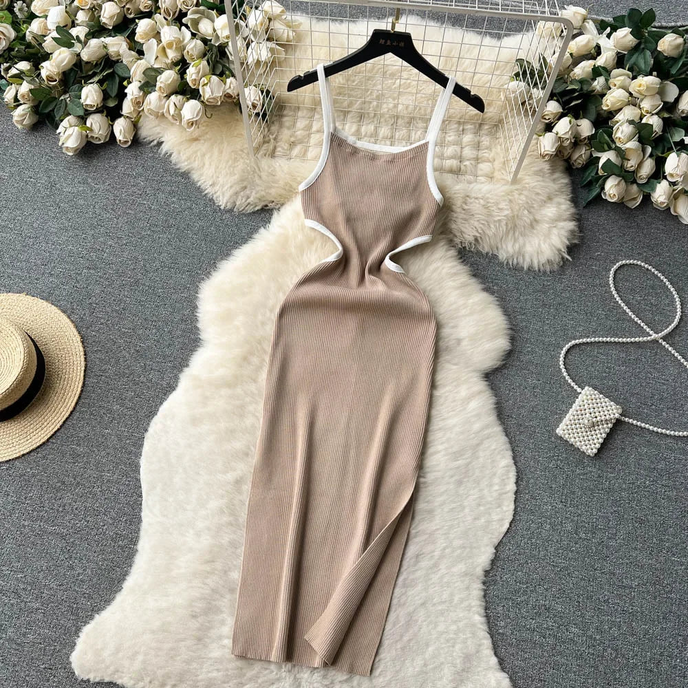 Halter Backless Knit Sundress Women Elastic Waist Bodycon