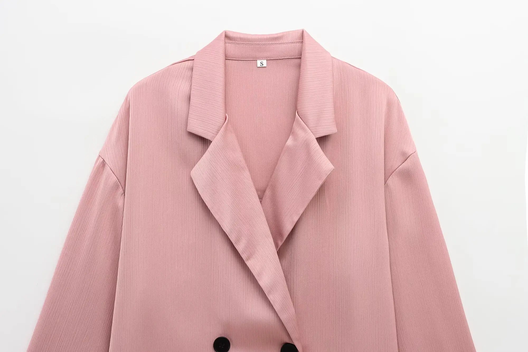 Chic Vintage Pink Loose Blazer and High Waist Wide Leg Pants Set for Women