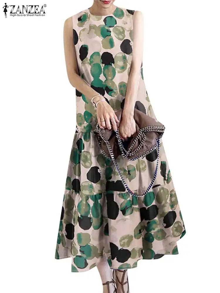Bohemian Floral Sundress With Ruffle Hem For Women Casual