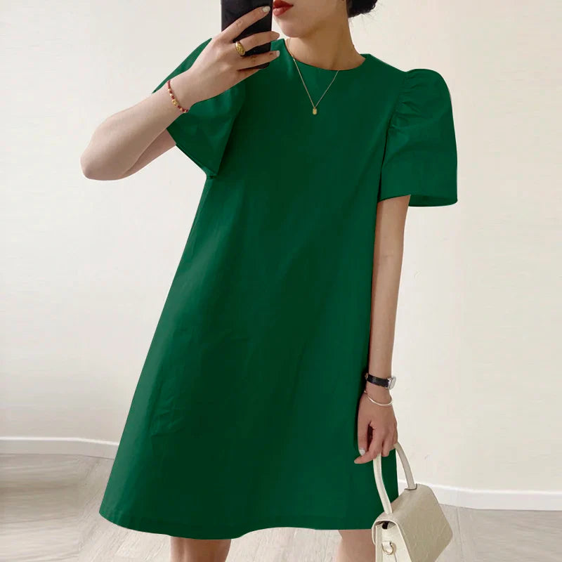 Summer Women Sundress Mini Pleated Puff Sleeve Dress
