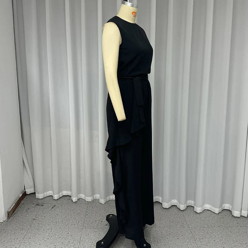 Casual Women's 2 Piece Set with Sleeveless Pullover Top and Ruffled Pants for Stylish High Street Look