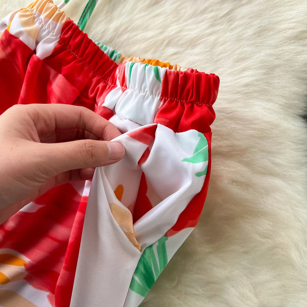 Summer Fashion Print Two Piece Set for Women with Loose Short Sleeve Tops and Elastic Waist Wide Leg Cropped Pants