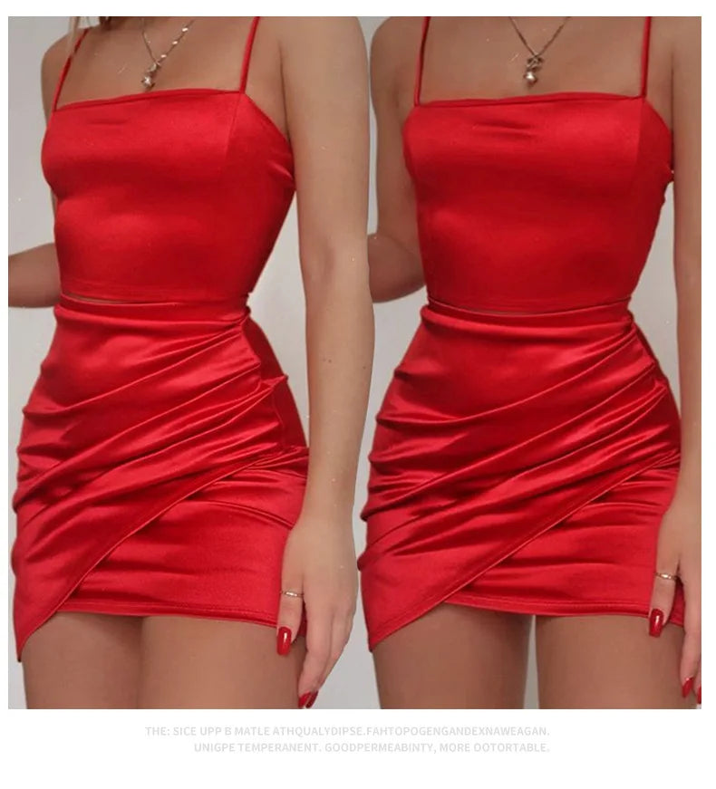 Elegant Pleated Solid Color Short Skirt Dress for Women