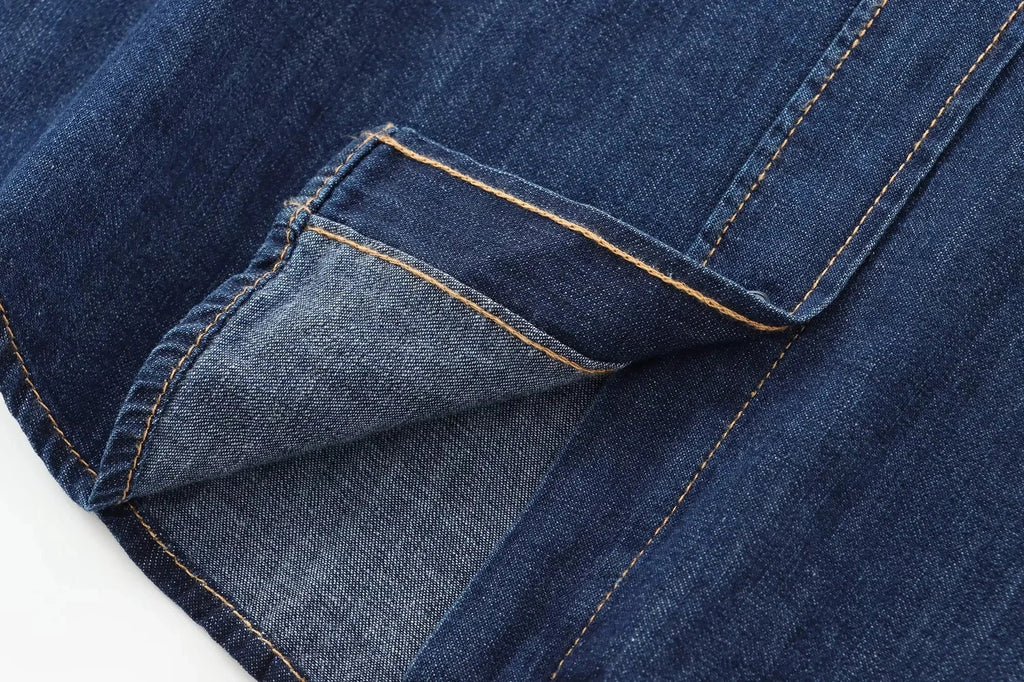 Women's Elegant Denim Shirt with Bowtie Single Breasted Casual Streetwear Autumn Winter Fashion Solid Button-Up